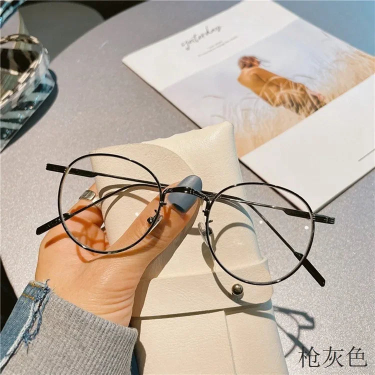 INGVN  Korean Retro Alloy Glasses Frame Girl Ins No Makeup Plain Glasses Men Light Eyewear Cute Decorative Computer Glasses