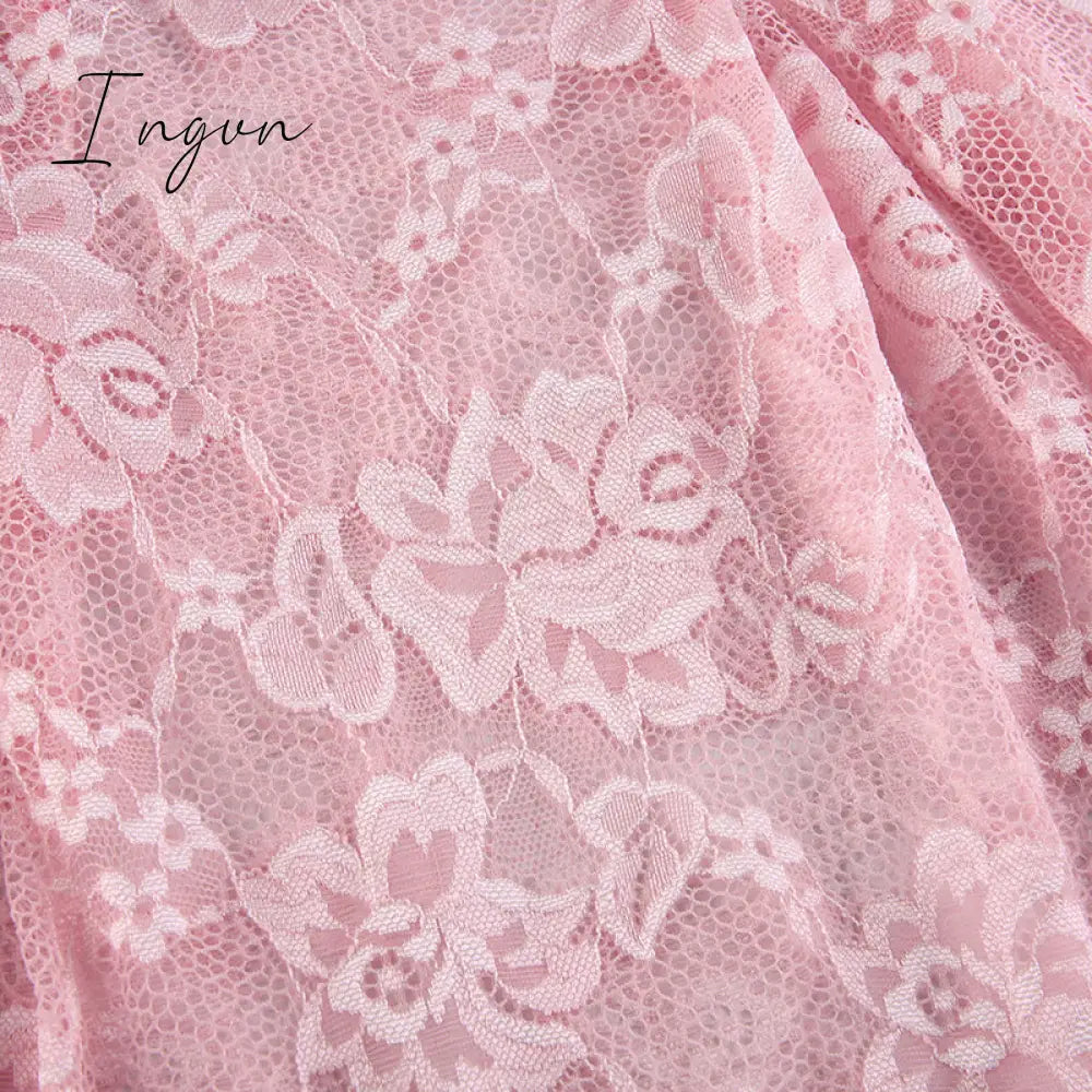 Ingvn - Sweet Cute Lace Cami Dress See Through Sexy Slim Sleeveless Ruffles Bow A-Line Mini Dresses For Women Summer Spring Lady