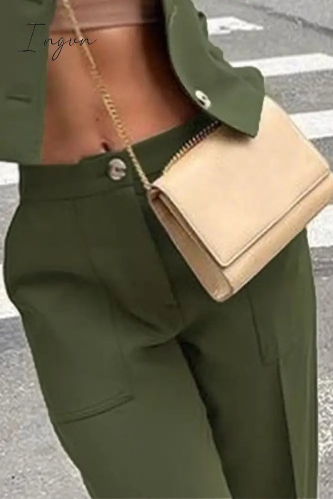 Ingvn - Casual British Style Solid Pocket Loose Straight Solid Color Bottoms