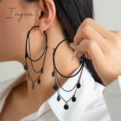 Punk Gothic Black Five-pointed Star Tassel Hoop Earrings for Women Niche Design Party Jewelry Cosplay Gifts