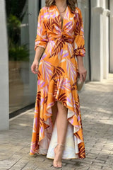 Ingvn - Fashion Sexy Print Pocket V Neck Irregular Dress Dresses(6 Colors)