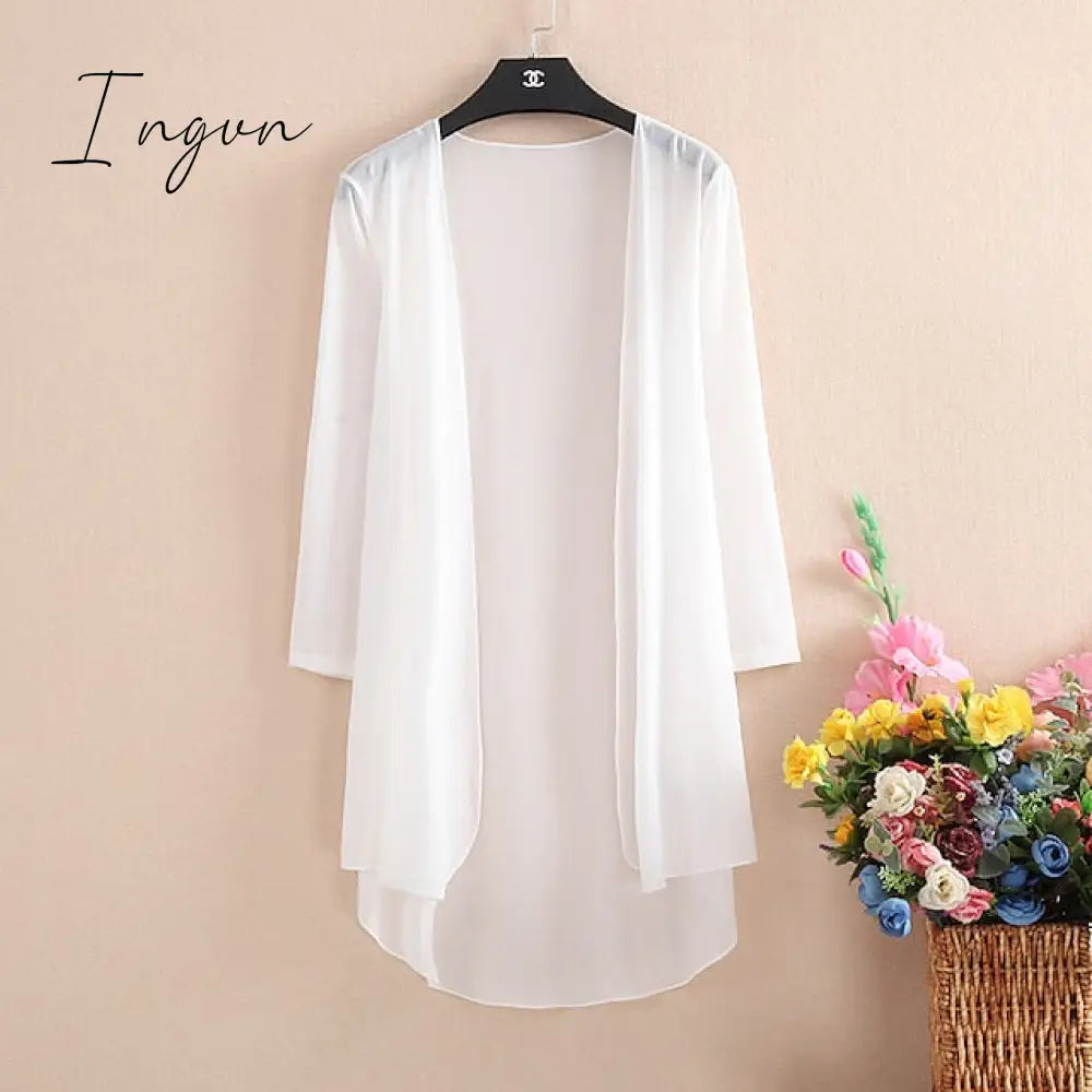 Ingvn - Women's Cardigans Outdoor Street Dailywear Spring Fall Long Cardigans Regular Fit Breathable Lightweight Simple Casual Cardigans Long Sleeve Solid Color Pure Color Slim Fit Black White Wine