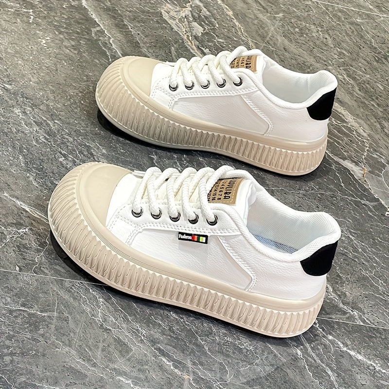 Women's Simple Platform Sneakers, Casual Lace Up Outdoor Shoes, Comfortable Low Top Shoes