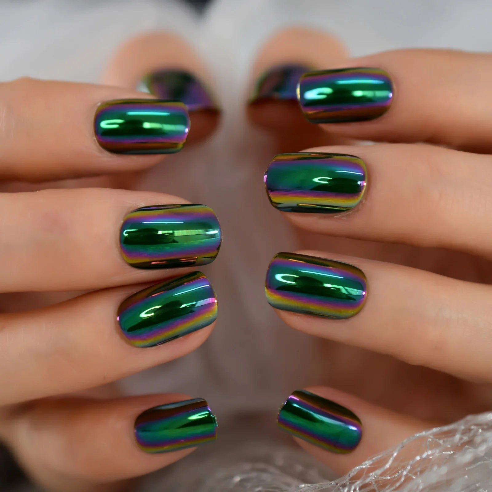 Silver Coffin Fake Nails Long Ballet Metallic False Nail Tips Solid Color Mirror Press On Nails Art Manicure At Home Salon Tools