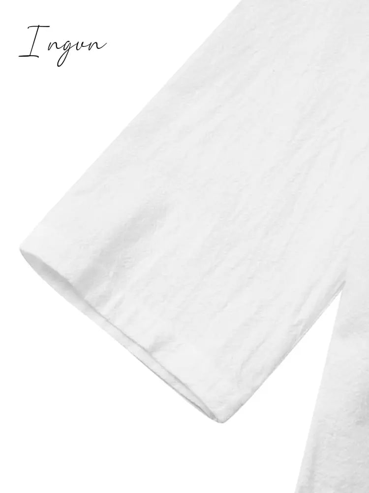 Ingvn - Women's Cotton Linen Dress Casual Dress Shift Dress Midi Dress Cotton Blend Fashion Basic Outdoor Daily Vacation Stand Collar Button Half Sleeve Summer Spring 2023 Black White Blue Plain S M L