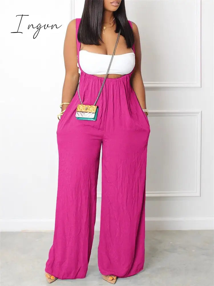 Ingvn - Sets Outifits 2023 New Geometric Print Wide Leg Suspender Jumpsuit Fashion Casual Pieces For Wome