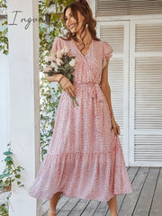 Ingvn - Ladies Vintage Print Chiffon Dress Women Casual Ruffles Long Bohemian Party Beach Summer Dress Women Sundress Female Vestidos