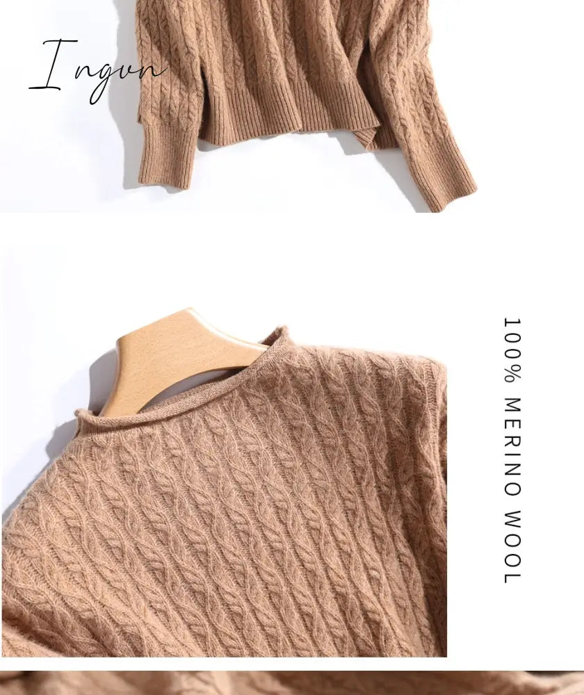 Ingvn - 100% Merino Wool Cashmere Sweater Women Winter Warm O-Neck Long Sleeve Ladies Pullover knitted Autumn Jumper Vintage Sweater