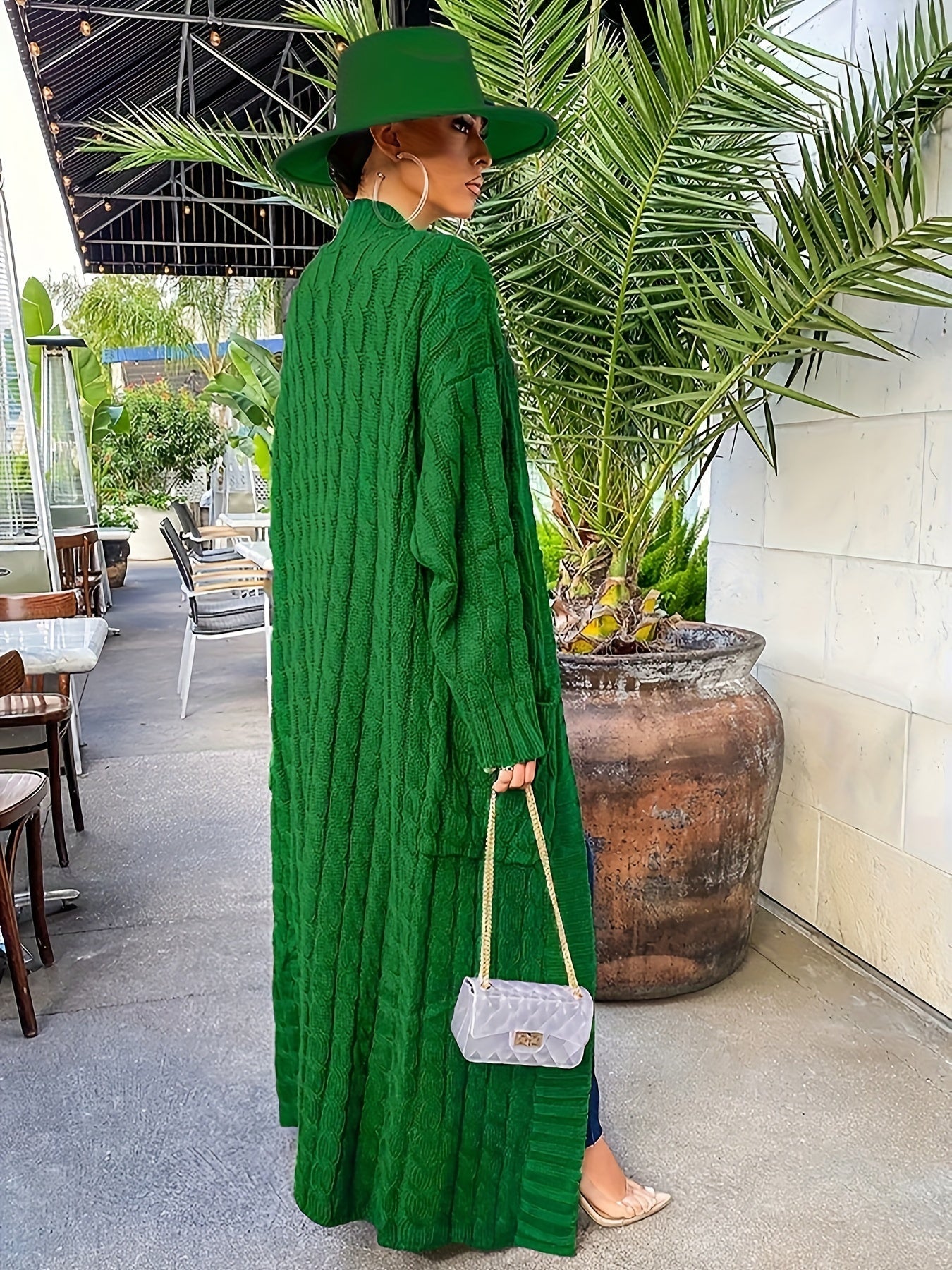 Elegant Long Sleeve Halter Neck Cardigan – Winter-Warm Knit Sweater with Pockets for Women, Durable & Easy Care
