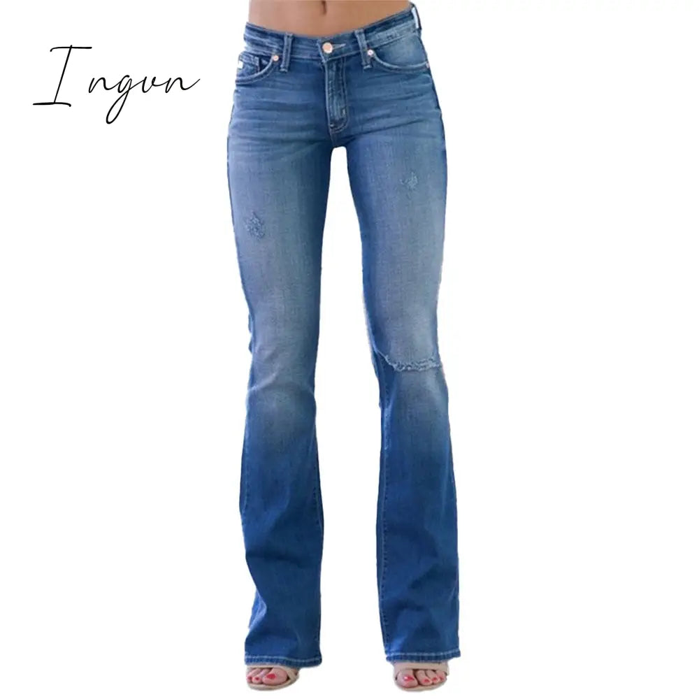 Ingvn - Skinny Flared Jeans Women's Fashion Denim  Pants Bootcut Bell Bottoms Stretch Trousers Women Jeans Woman Jeans Low Rise Jeans