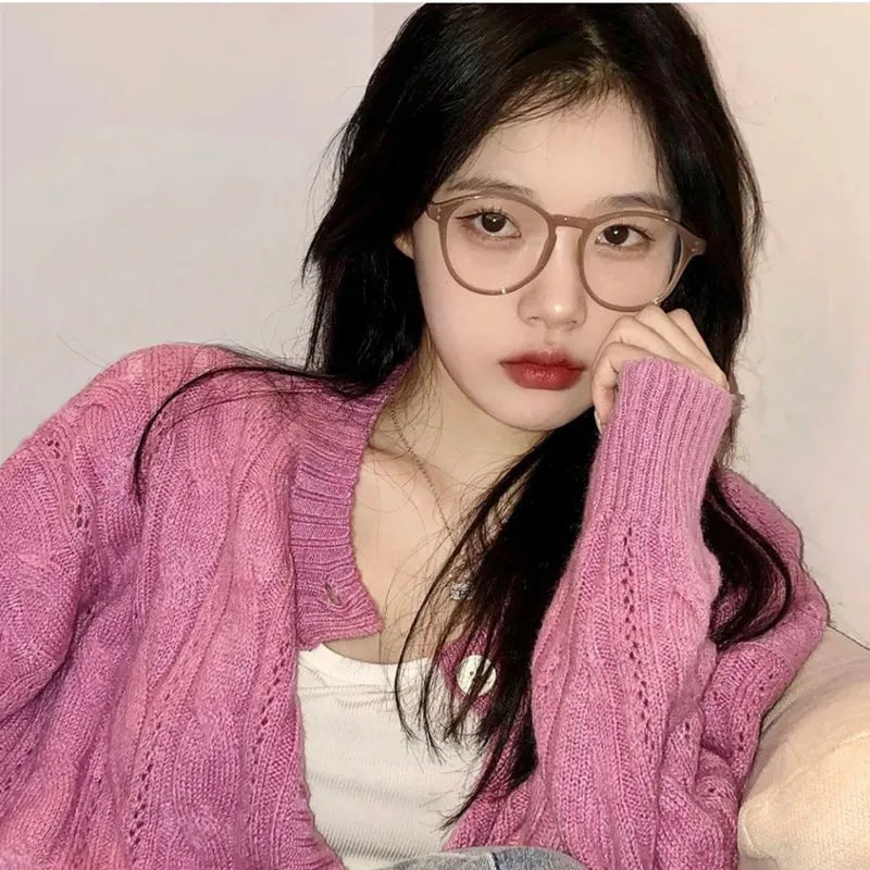 INGVN  Korean Literary Anti-blue Glasses Frame Women Fashion Glasses Men Contrasting Cute Decorative Glasses