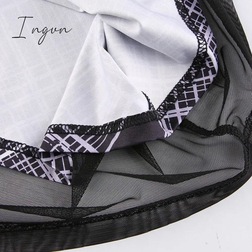 Ingvn - Autumn Fairy Grunge Long Tulle Skirts Women Kawaii Plaid Black Skirt Harajuku Low waisted Skirt Korean Fashion