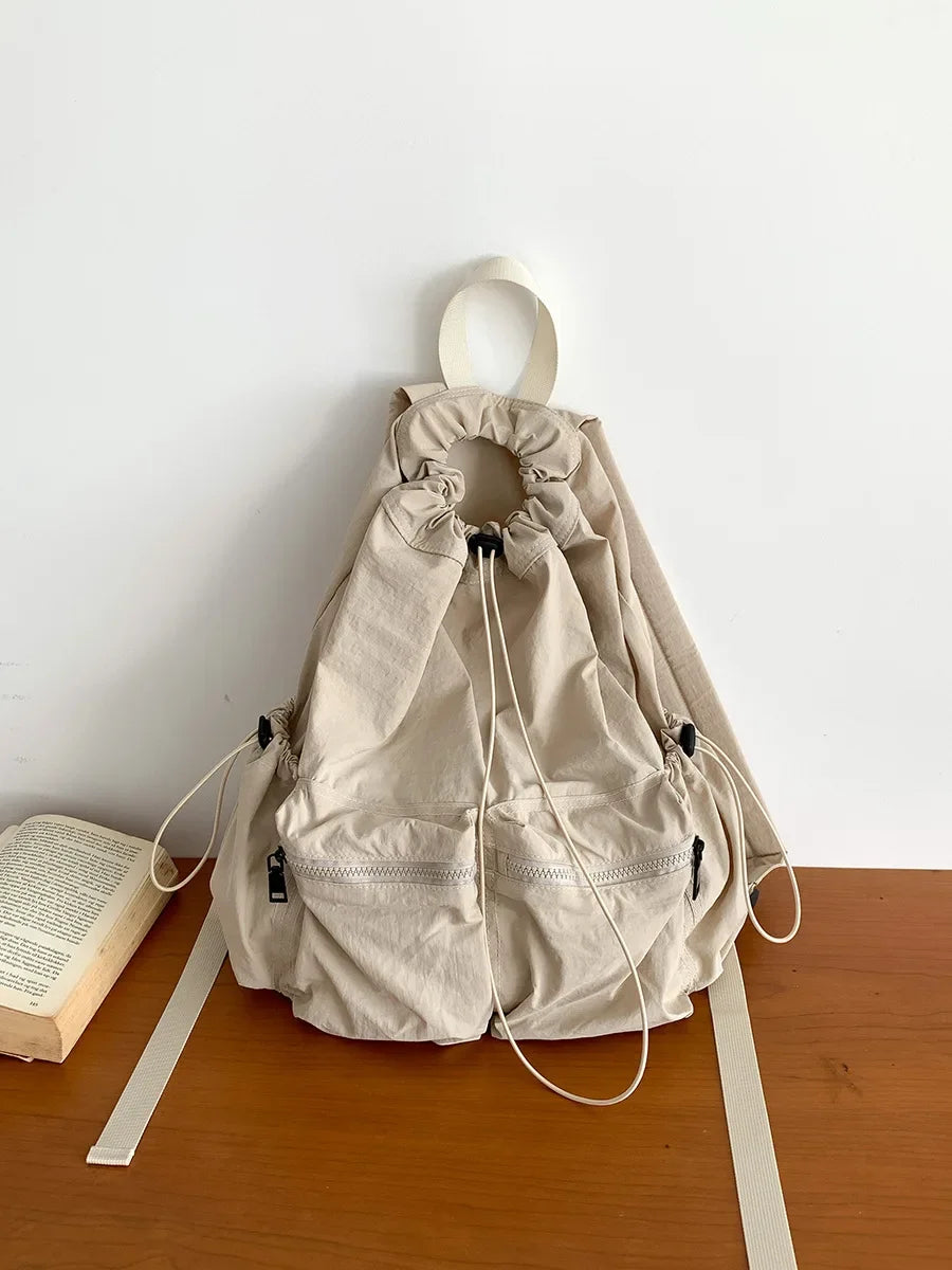 Ingvn  Light Drawstring Pocket Women Backpack Nylon School Laptop Girls Backpack Causal Korean Style Travel Backpacks for Women Bag