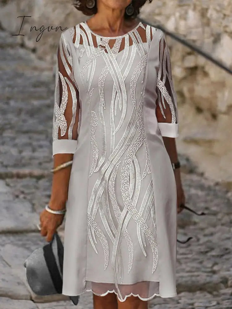 Ingvn - Fashion Trends Embroidered Dress Half Sleeve Casual Dress Sexy See-through Patchwork Lace Party Dress Women Fashion O Neck Loose Pullover Dress