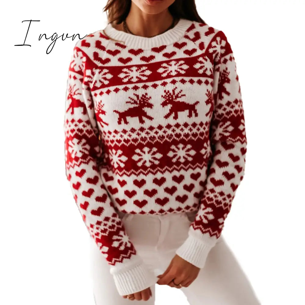 Ingvn - Fashion Autumn Winter Long Sleeve Loose Christmas Dresses Ladies Christmas Print A-line Mini Dress tops New Women