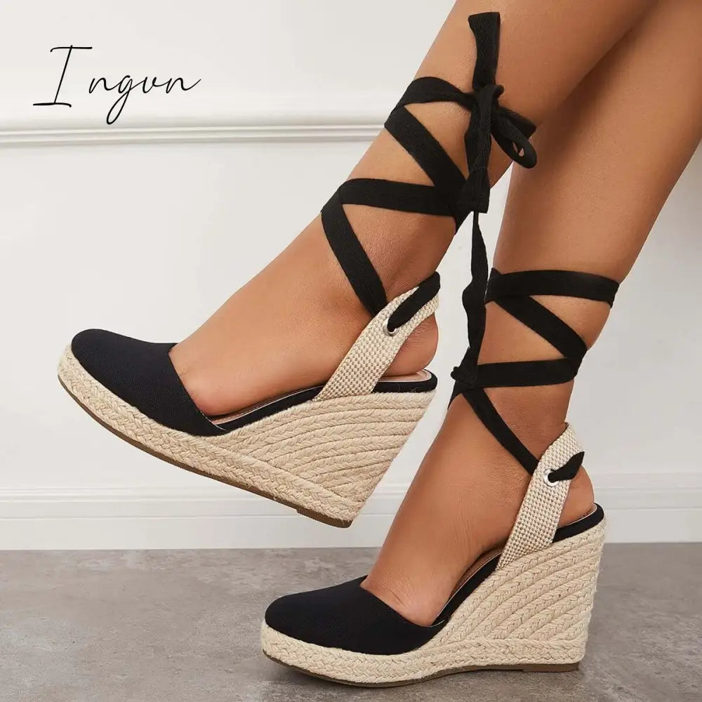 Ingvn - Lace up Espadrille Wedges Platform Heel Singback Sandals