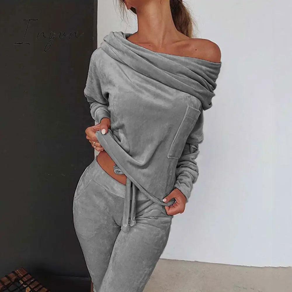 Ingvn - Autumn Velour Lounge Set Women  Two Piece Sets Velvet Velour Tracksuit Ladies Sweatsuit 2 Piece Outfits For Women