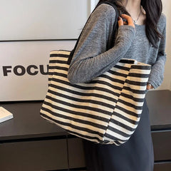 Ingvn  Commuter Bag Women Fashion Large-capacity Handbag Bag Student Striped New Niche Zebra Canvas One-shoulder Mommy Tote Bags