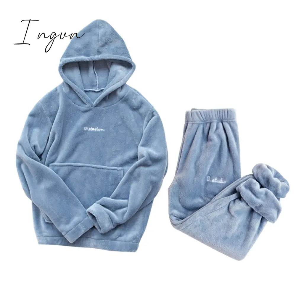 Ingvn - Women Winter Pajamas Set Dropshipping Warm Homewear Winter Sleepwear Female Flannel Pajamas Home Pants Warm Home Clothes Suit