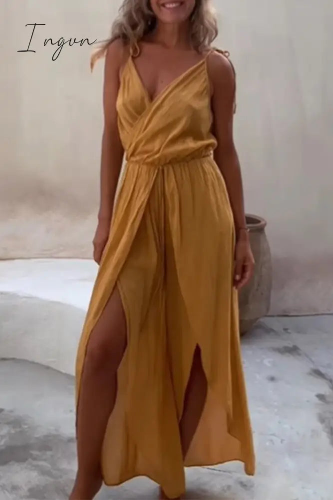 Ingvn - Sexy Simplicity Solid Asymmetrical V Neck Loose Jumpsuits