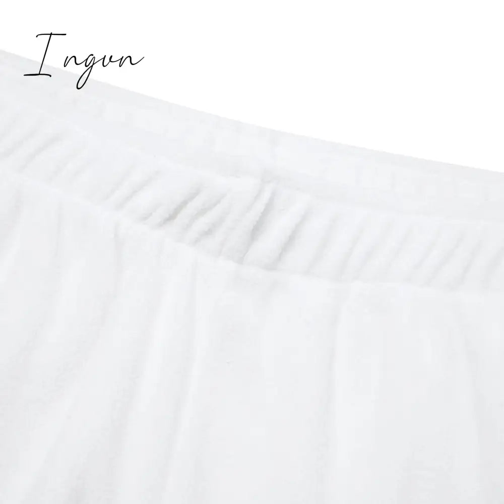 Ingvn - Women's  Lounge Sets 2 Pieces Solid Color Fleece Pajama V Neck Long Sleeve for Fall Winter White S 3XL