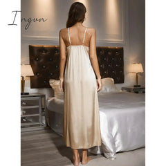 Ingvn - Nightdress Women's Summer Split Lace Suspenders Imitation Silk Pajamas Home Clothes
