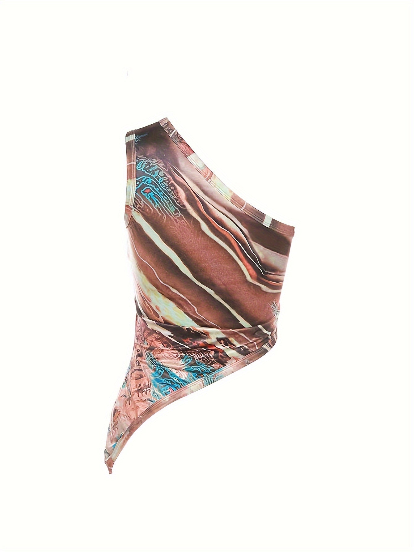 Chic Rainbow Stripe One-Shoulder Tank Top for Women - Asymmetrical, Stretchy Polyester Blend, Machine Washable - Perfect for Spring/Summer/Fall