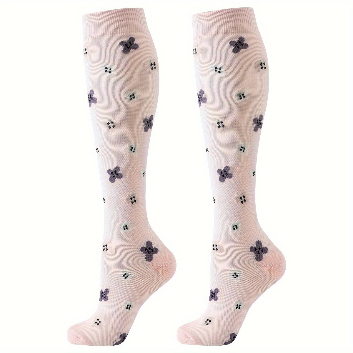 6pcs Floral Compression Socks For Women - Breathable, Moisture-Wicking Nylon Blend, Ideal For Sports & Outdoor Activities Compression Socks Women Plus Size Compression Stockings For Women