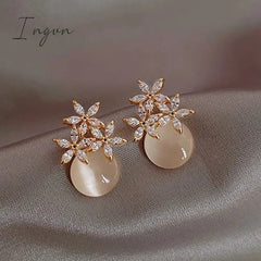 Exquisite Flower Zircon Stud Earrings For Women Leaves Geometric Rhinestone Earring Girl Party Birthday Christmas Jewelry Gifts