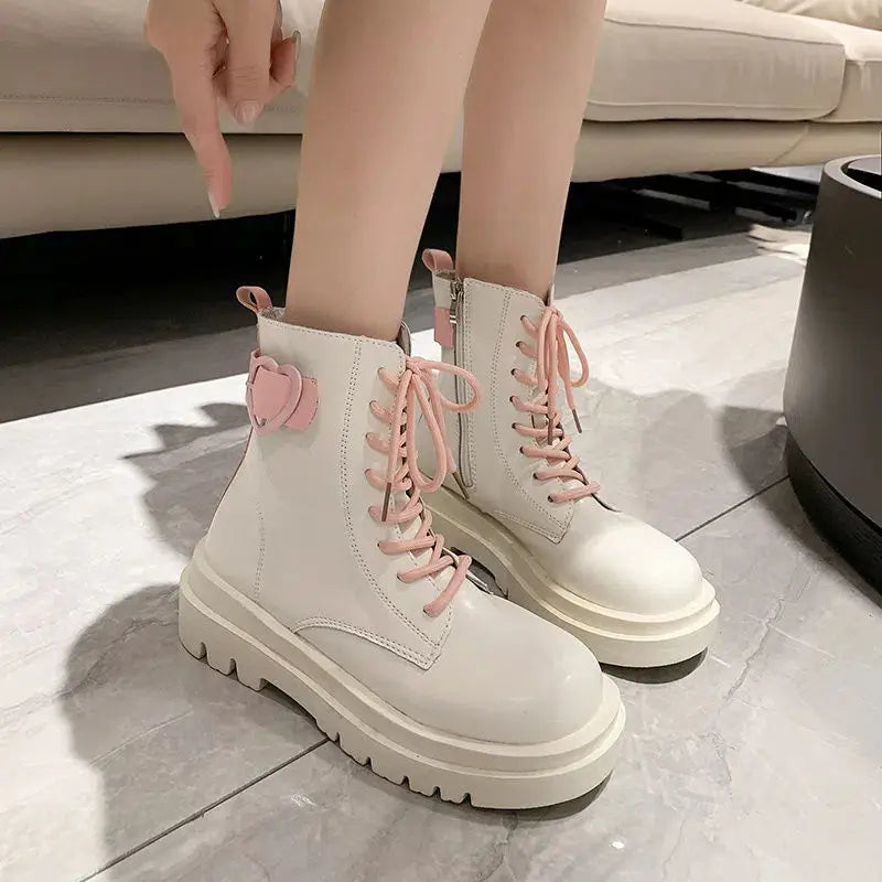 Ingvn  Booties Round Toe Kawaii Short Shoes for Woman Punk Style Footwear Combat Platform Cute Women's Ankle Boots Chunky Spring
