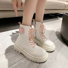 Ingvn  Booties Round Toe Kawaii Short Shoes for Woman Punk Style Footwear Combat Platform Cute Women's Ankle Boots Chunky Spring