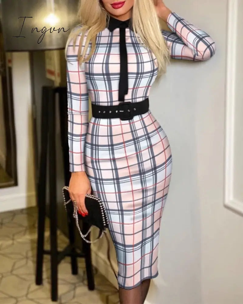 Ingvn - Sexy Boho Belt Lapel Polka Dot Printing Bodycon Dress Female Clothing Elegant Robe Casual Party A-line Midi Dresses For Women