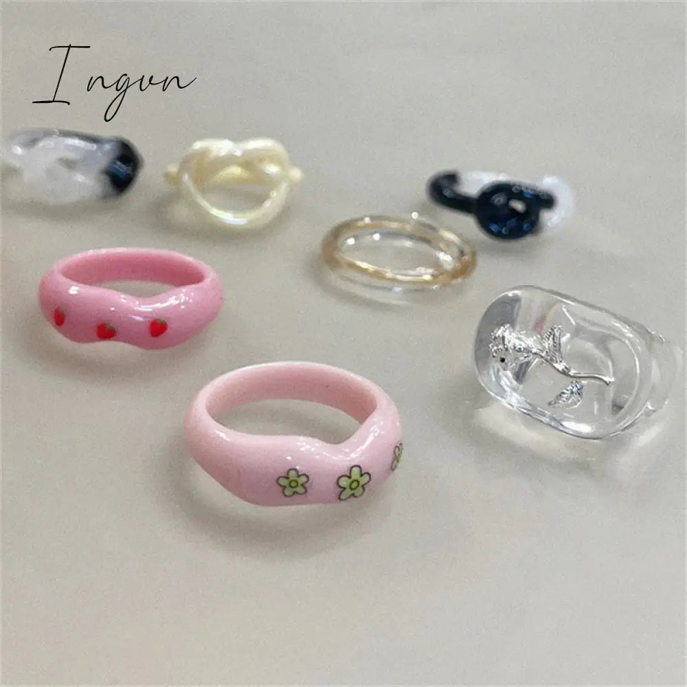 Trend Irregular Colorful Chic Pink Flower Ring for Women Fashion Y2K Cute Resin Ring Statement Aesthetic Jewelry Friend Gifts