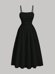 Elegant Off-Shoulder A-Line Dress - Solid Color, Shirred Waist, Machine Washable - Perfect for All Seasons