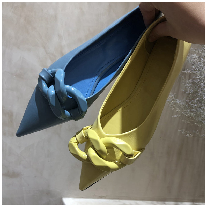 INGVN   Brand Design Chain Buckle Flat Shoes Women Flat Heel Ballet Pointed Toe Slip On Female Ballerina Casual Loafers