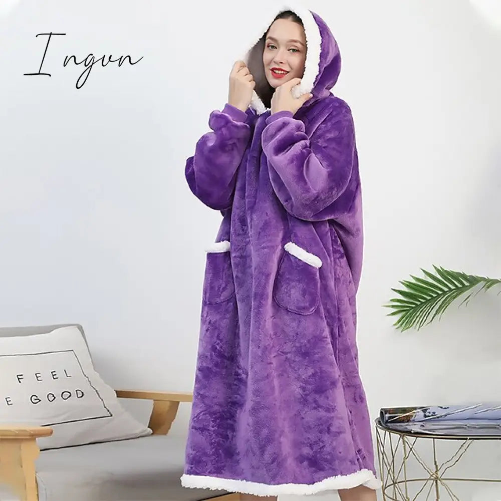 Ingvn - Oversized Wearable Blanket Flannel Thick Soft Warm Long Hoodie Blanket Big Hooded Sweatshirt Hoodie Blanket for Adults Women Girls Teenagers Teens Men Black