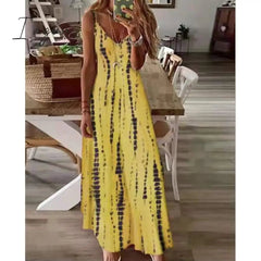 Ingvn - Selling New High Street Tie Dye Dress Sexy Spaghetti Strap V Neck Long Dresses Women Summer Beach Dresses Party Tunic Plus Size 5XL