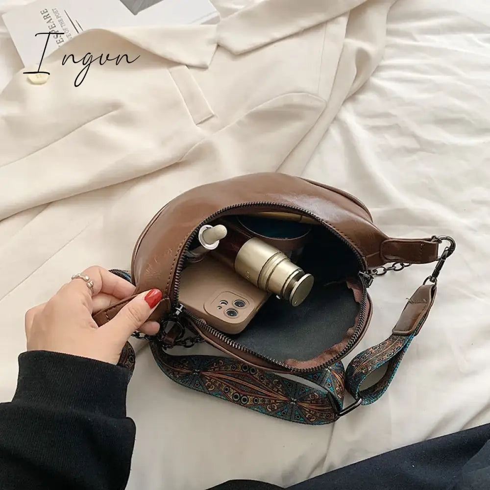 Ingvn - Fashion Saddle Waist Bag Fanny pack Luxury Leather Female Belt Bags Chain Handbag Purse Woman Retro Shoulder Crossbody Chest Bag
