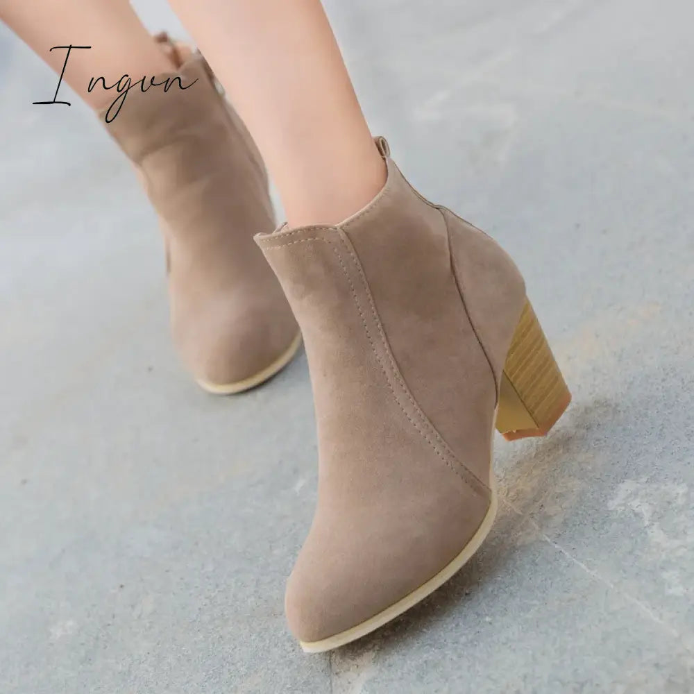 Ingvn - Elegant Slip On Chunky Heel Ankle Boots