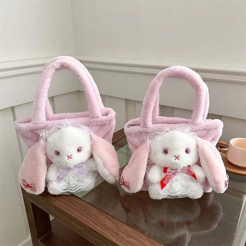 Ingvn  Plush Bunny Handbags for Women Cute Fluffy Soft Autumn Kawaii Small Shoulder Bag Lolita Jk Literary Elegant New Female Bag