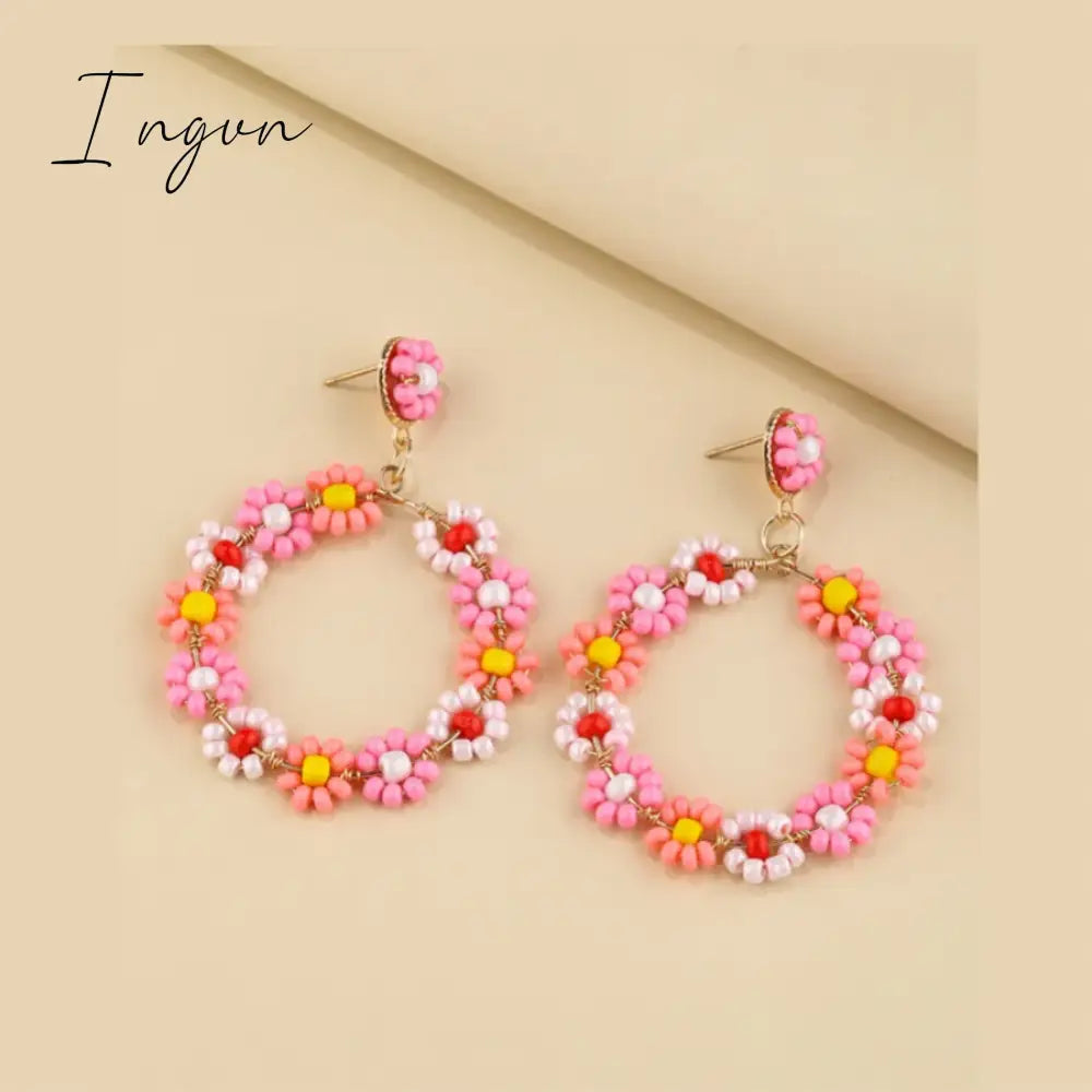 New Fashion Boho Colorful Beaded Flower Earrings for Women Exquisite Copper Needle Earrings Sweet Party Jewelry Holiday Gifts