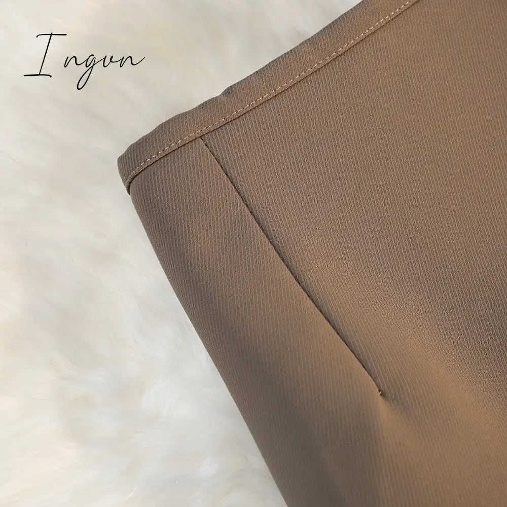 Ingvn - Fashion Elegant Formal Skirts Women Autumn New High Waist Drape Suit Long Brown Skirt Zipper Female