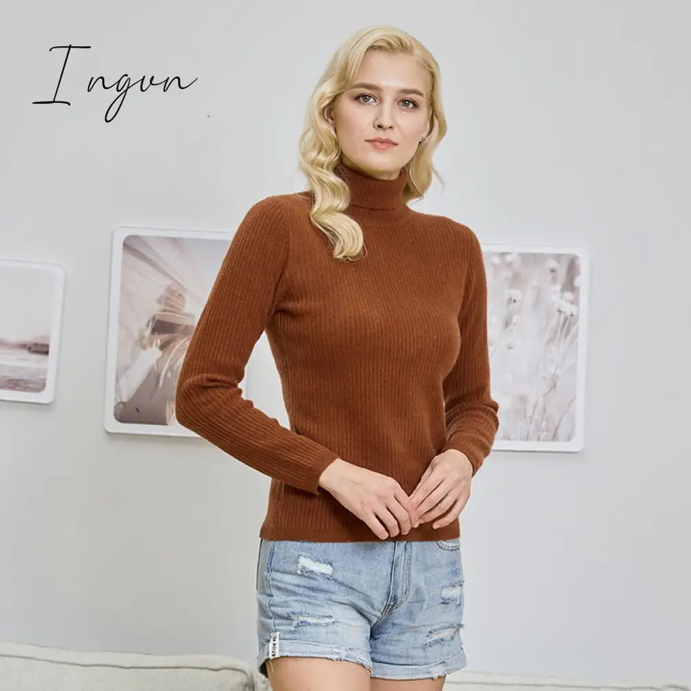 Ingvn - 100% Merino Wool Turtleneck Women Sweater Autumn Winter Warm Soft Jumper Women Knitted Pullover Femme Cashmere Sweater Knit