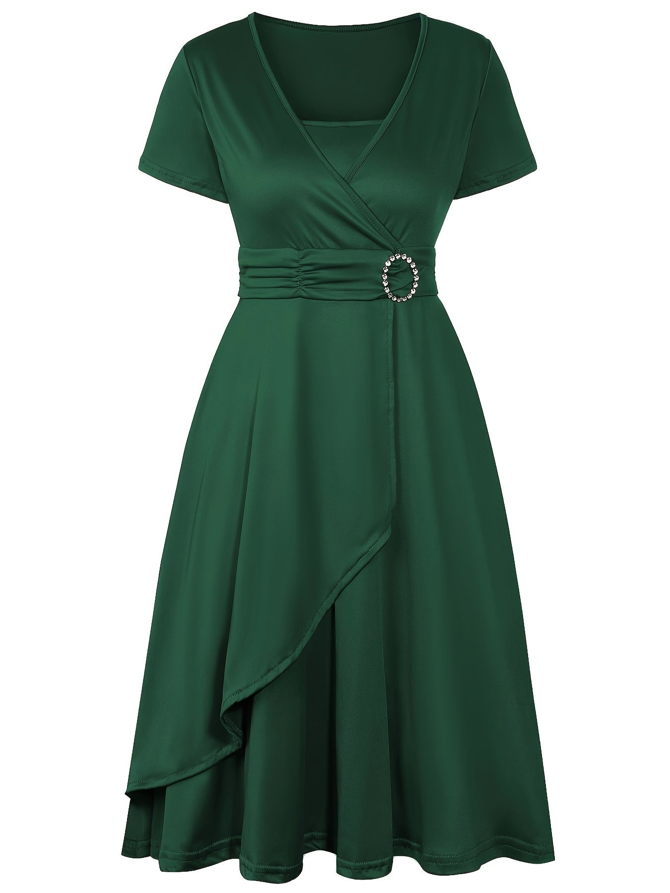 Elegant Skinny Rhinestoned Dress, Asymmetrical Hem Tie Waist Dress For Party & Banquet, Women's Clothing Wedding/Occasion/Engagement/Ceremony/Evening dress
