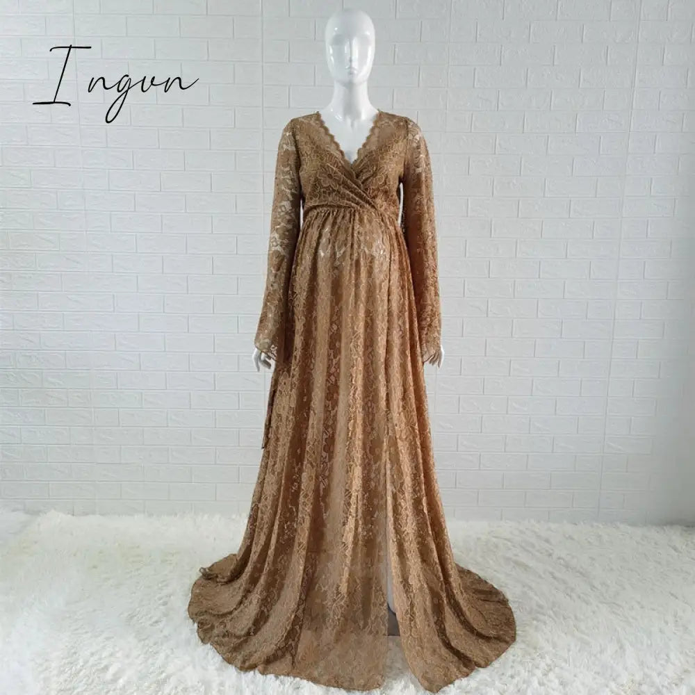 Ingvn - Boho Style Lace Maternity Dress For Photography Maternity Photography Outfit Maxi Gown Pregnancy Women Lace Long Dress