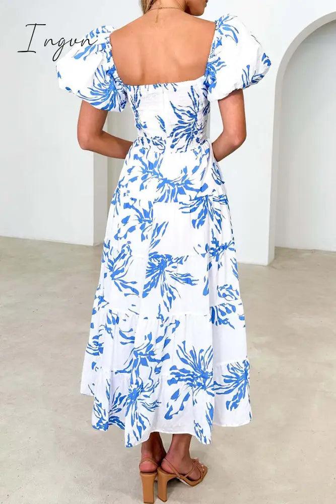 Ingvn - Sweet Elegant Floral Hollowed Out Off the Shoulder Printed Dress Dresses