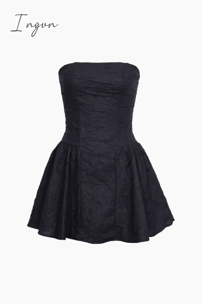 Jacquard Fitted Ruffle Hem Strapless Mini Dress