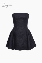 Jacquard Fitted Ruffle Hem Strapless Mini Dress