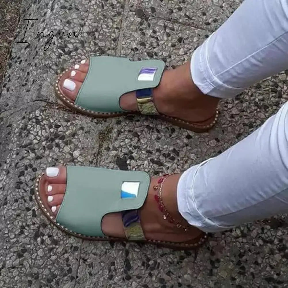 Ingvn - Casual Mixed Color Flat Slippers