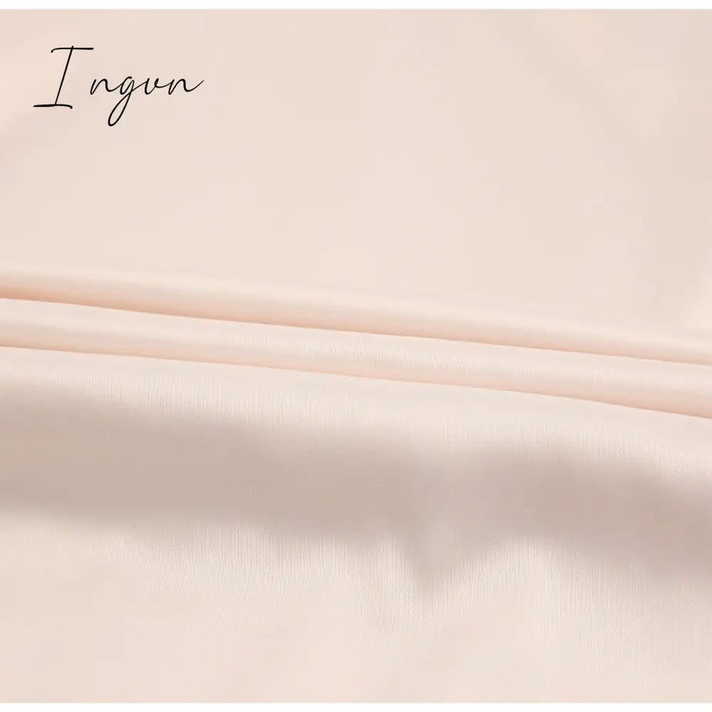 Ingvn - Elegant spring satin bishop sleeve a-line dress women V-neck high waist button dress solid Vintage long dresses chic